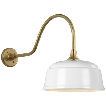 Visual Comfort Thomas O'Brien 13" Wide Elongated Gooseneck Outdoor Wall Sconce with White Rockhouse Shade Hand-Rubbed Antique Brass