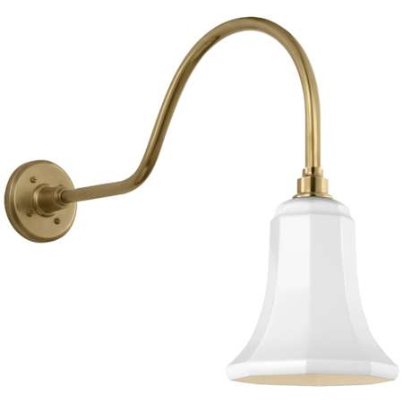 Visual Comfort Thomas O'Brien 19" Tall Elongated Gooseneck Outdoor Wall Sconce with White Savannah Shade Hand-Rubbed Antique Brass