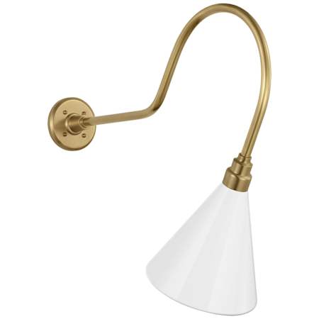 Visual Comfort Thomas O'Brien 23" Tall Outdoor Wall Sconce with White Conical Savannah Shade Hand-Rubbed Antique Brass