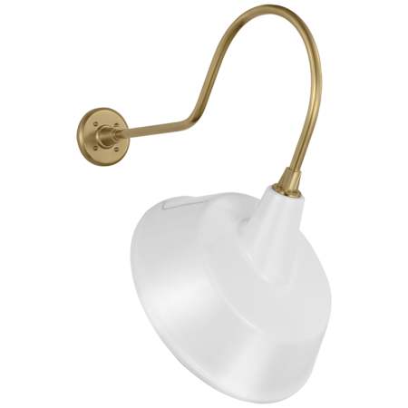 Visual Comfort Thomas O'Brien 27" Tall Elongated Gooseneck Outdoor Wall Sconce with White Tilted Bowers Shade Hand-Rubbed Antique Brass