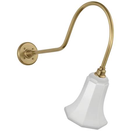 Visual Comfort Thomas O'Brien 22" Tall Elongated Gooseneck Outdoor Wall Sconce with White Savannah Shade Hand-Rubbed Antique Brass