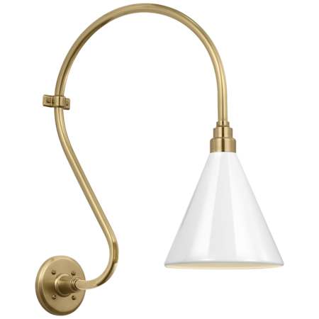 Visual Comfort Thomas O'Brien 24" Tall x 9" Wide Outdoor Wall Sconce with White Conical Savannah Shade Hand-Rubbed Antique Brass