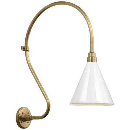 Visual Comfort Thomas O'Brien 27" Tall x 9" Wide Outdoor Wall Sconce with White Conical Savannah Shade Hand-Rubbed Antique Brass