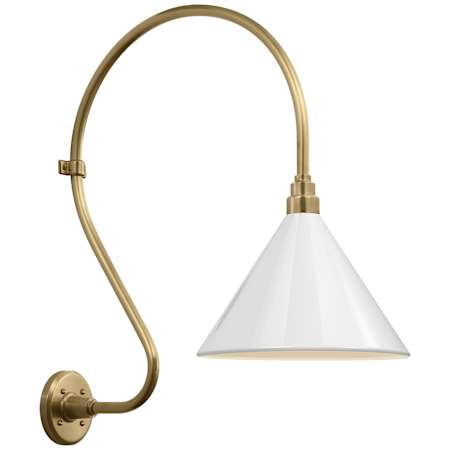 Visual Comfort Thomas O'Brien 27" Tall x 13" Wide Outdoor Wall Sconce with White Conical Savannah Shade Hand-Rubbed Antique Brass