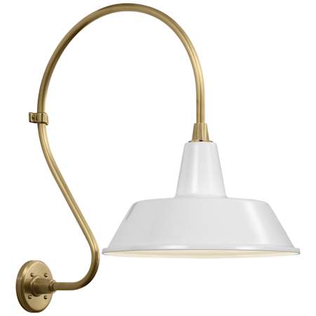 Visual Comfort Thomas O'Brien 27" Tall x 16" Wide Outdoor Wall Sconce with White Bowers Shade Hand-Rubbed Antique Brass