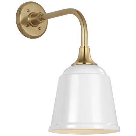 Visual Comfort Thomas O'Brien 17" Tall Outdoor Wall Sconce with White Rockhouse Shade Hand-Rubbed Antique Brass