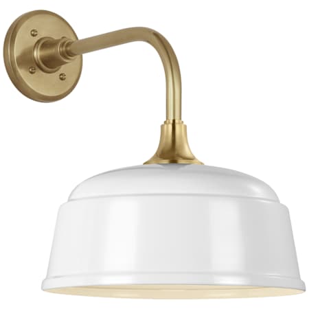 Visual Comfort Thomas O'Brien 15" Tall Outdoor Wall Sconce with White Rockhouse Shade Hand-Rubbed Antique Brass