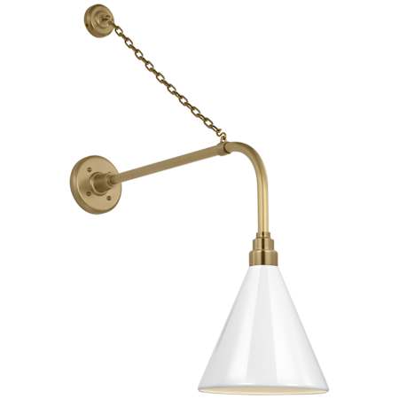 Visual Comfort Thomas O'Brien 33" Tall x 9" Wide Outdoor Wall Sconce with White Conical Savannah Shade Hand-Rubbed Antique Brass