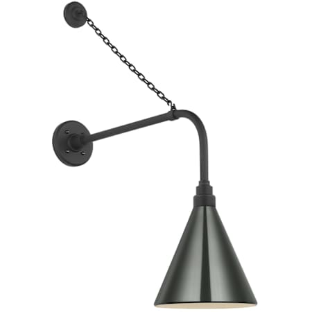 Visual Comfort Thomas O'Brien 33" Tall x 9" Wide Outdoor Wall Sconce with Green Conical Savannah Shade Matte Black