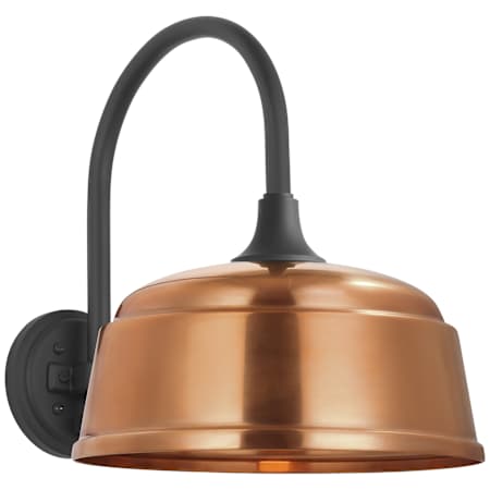 Visual Comfort Thomas O'Brien 15" Tall Outdoor Gooseneck Wall Sconce with Soft Copper Rockhouse Shade Matte Black