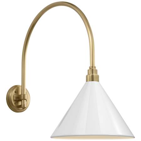 Visual Comfort Thomas O'Brien 22" Tall x 13" Wide Outdoor Wall Sconce with White Conical Savannah Shade Hand-Rubbed Antique Brass