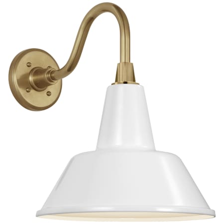 Visual Comfort Thomas O'Brien 16" Tall Outdoor Wall Sconce with White Bowers Shade Hand-Rubbed Antique Brass