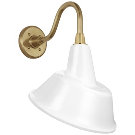 Visual Comfort Thomas O'Brien 19" Tall Outdoor Gooseneck Wall Sconce with White Tilted Bowers Shade Hand-Rubbed Antique Brass