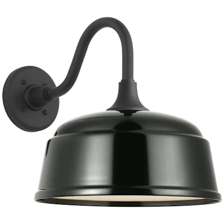 Visual Comfort Thomas O'Brien 13" Tall Outdoor Gooseneck Wall Sconce with Green Rockhouse Shade Matte Black