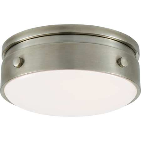 Visual Comfort Hicks 6" Solitaire LED Flush Mount with White Glass by Thomas O'Brien Antique Nickel