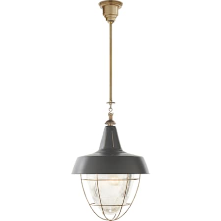 Visual Comfort Henry 18" Industrial Hanging Light with Prismatic Glass by Thomas O'Brien Hand Rubbed Antique Brass / Dark Green