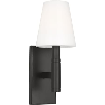 Visual Comfort Beckham Classic 14" Tall Bathroom Sconce with Milk Glass Shade Aged Iron