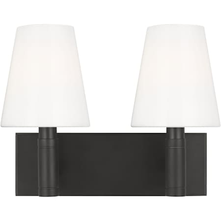 Visual Comfort Beckham Classic 2 Light 13" Wide Vanity Light with Milk Glass Shades Aged Iron