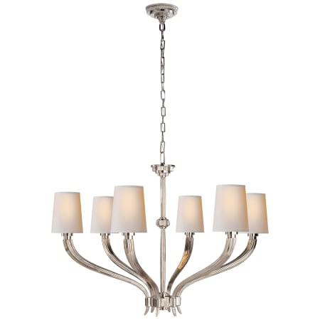 Visual Comfort Ruhlmann 35" Large Chandelier with Natural Paper Shades by E. F. Chapman Polished Nickel