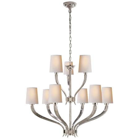 Visual Comfort Ruhlmann 35" Two-Tier Chandelier with Natural Paper Shades by E. F. Chapman Polished Nickel