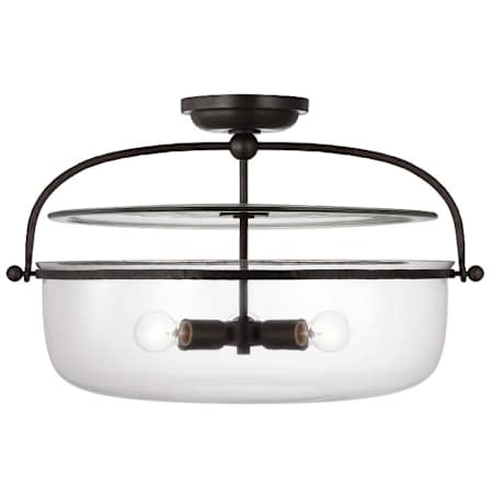 Visual Comfort Lorford 3 Light 28" Wide Semi-Flush Bowl Ceiling Fixture Aged Iron