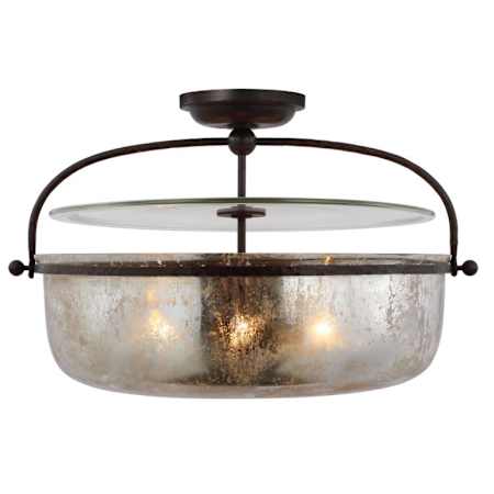 Visual Comfort Lorford 3 Light 28" Wide Semi-Flush Bowl Ceiling Fixture with Mercury Glass Aged Iron