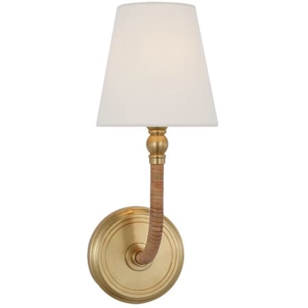 Visual Comfort Basden Medium Sconce with Linen Shade Antique Burnished Brass / Natural Rattan