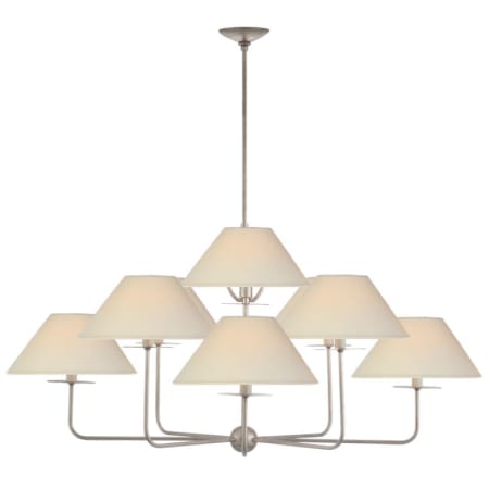 Visual Comfort Kelley Large Chandelier with Linen Shades Burnished Silver Leaf