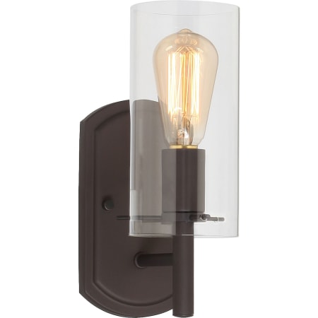 Volume Lighting Regina Single Light 11" Tall Bathroom Sconce with Clear Glass Cylinder Shade Antique Bronze