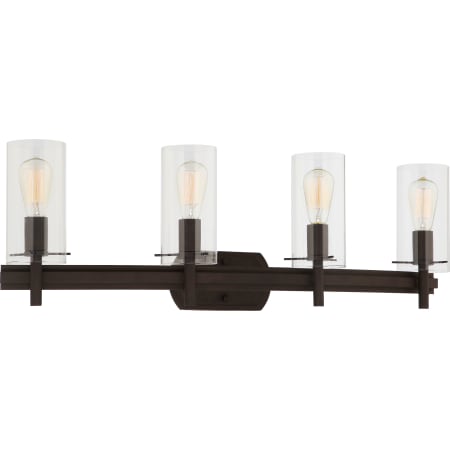 Volume Lighting Regina 4 Light 34" Wide Vanity Light with Clear Glass Cylinder Shades Antique Bronze