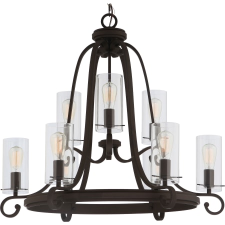 Volume Lighting Regina 9 Light 34" Wide Candle Style Chandelier with Clear Glass Cylinder Shades Antique Bronze