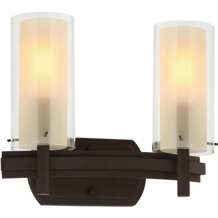 Volume Lighting Regina 2 Light 14" Wide Vanity Light with Clear Outer Glass and Amber Inner Glass Antique Bronze