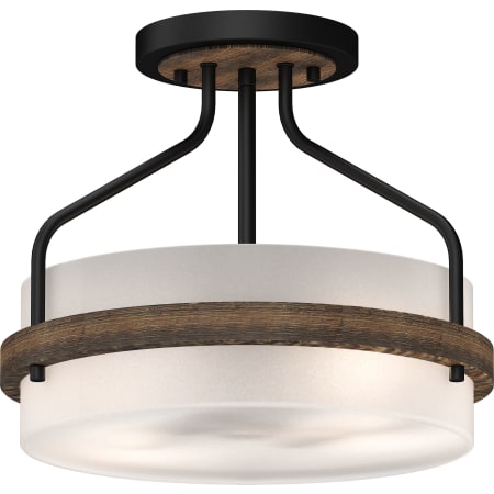 Volume Lighting Emery 2 Light 13" Wide Semi-Flush Ceiling Fixture with Frosted Glass Drum Shade Walnut / Black