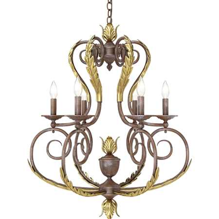 Volume Lighting Ibeza 6 Light 1 Tier Chandelier Prairie Rock / Antique Gold