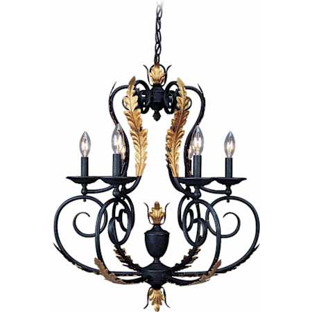 Volume Lighting Ibeza 6 Light 1 Tier Chandelier Antique Iron / Antique Gold