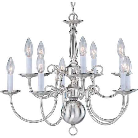 Volume Lighting 10 Light 21" Height 2 Tier Chandelier Brushed Nickel