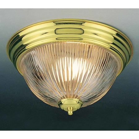 Volume Lighting 2 Light Flush Mount Ceiling Fixture with Clear Ribbed Glass Shade Polished Brass