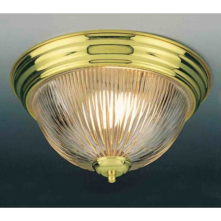 Volume Lighting 3 Light 15" Flush Mount Ceiling Fixture with Clear Ribbed Shade Polished Brass