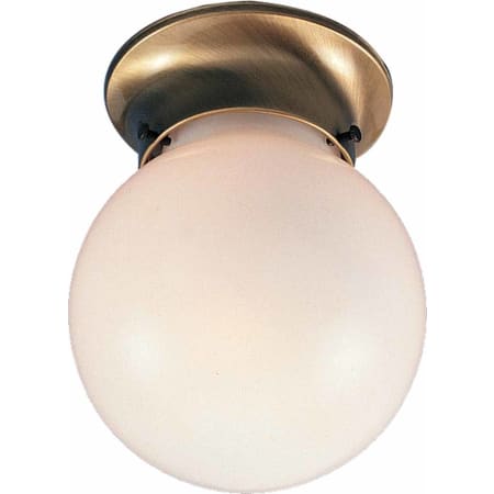 Volume Lighting 1 Light 6" Flush Mount Ceiling Fixture with White Opal Glass Globe Shade Antique Brass