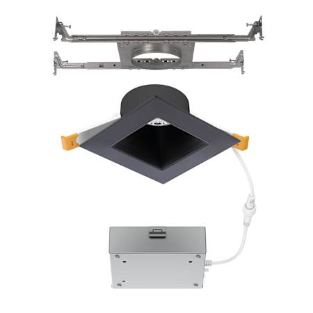 WAC Lighting Pop-in 5" Integrated LED Shower / Square Recessed Trim and New Construction Housing- IC Rated and Airtight Black