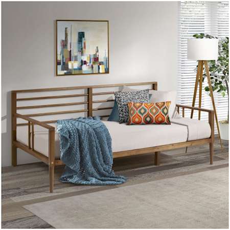 Walker Edison Charlotte Mid-Century Modern 80"W Solid Wood Spindle Daybed Caramel