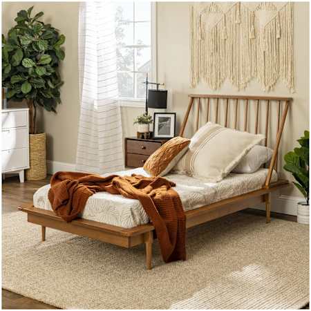 Walker Edison Charlotte - Mid-Century Farmhouse Solid Wood Spindle Platform Twin Size Bed Caramel