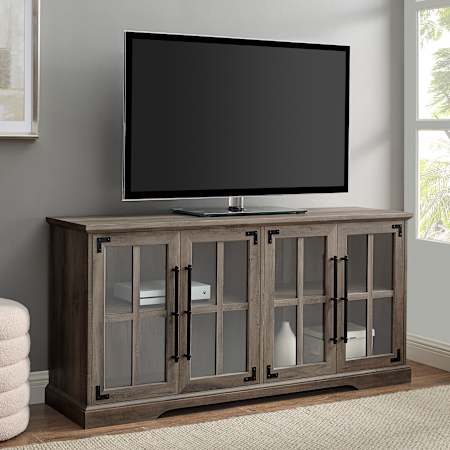 Walker Edison Abigail 58" Wide Modern Farmhouse TV Stand Media Cabinet with Window Style Doors and Rustic Hardware Gray Wash