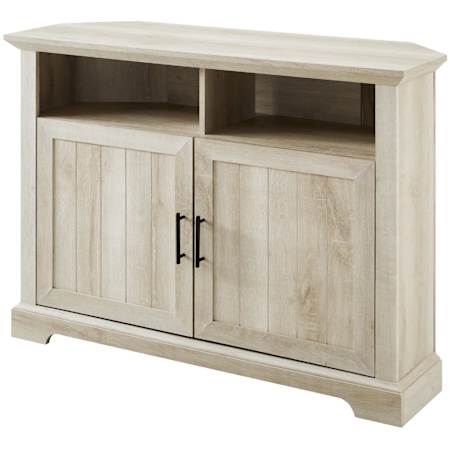 Walker Edison Rustic 44" Grooved Door Corner TV Console White Oak