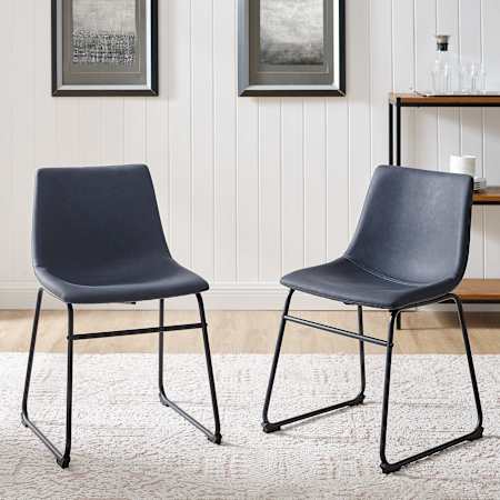 Walker Edison Karson Set of (2) 18" Wide Contemporary Bucket Seat Faux Leather Dining Chairs with Sled Base Azure Blue
