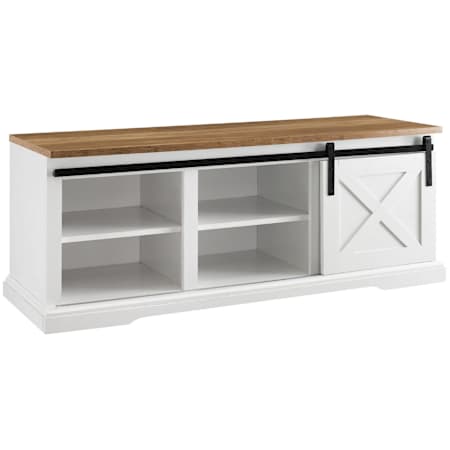 Walker Edison Farmhouse 47" W Sliding "X" Barn Door Entry Bench with Storage White / Reclaimed Barnwood