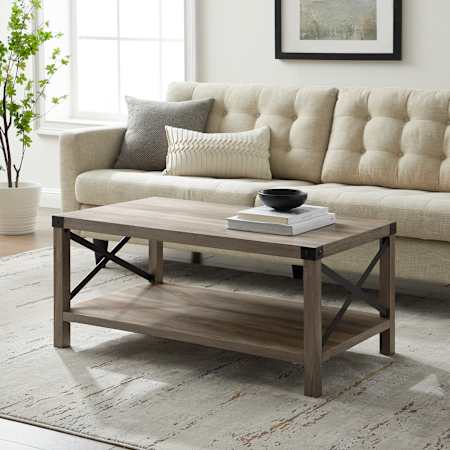 Walker Edison Paxton 40" Wide Rustic X Barn Side Coffee Table Gray Wash / Black