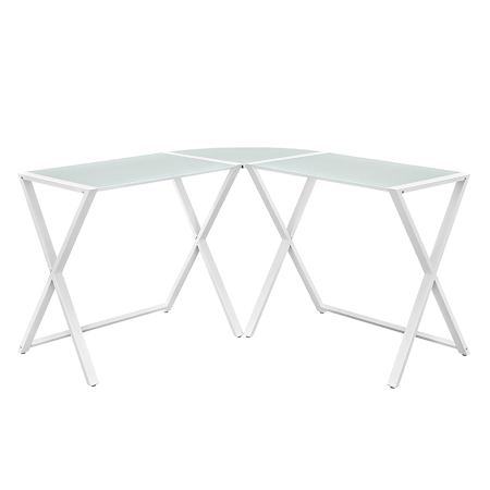 Walker Edison 51" Wide Glass and Steel L Shaped Writing Desk White