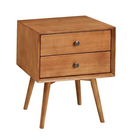 Walker Edison Austin 20" Wide Wood Mid-Century Modern Nightstand with 2 Drawers with Knob Pulls Caramel