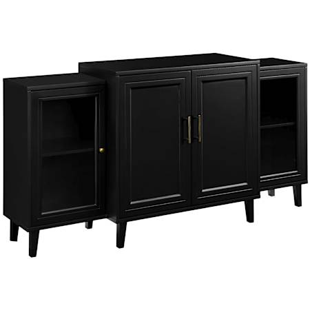 Walker Edison Contemporary 62"W 4-Door Breakfront Style Sideboard Buffet Credenza Black